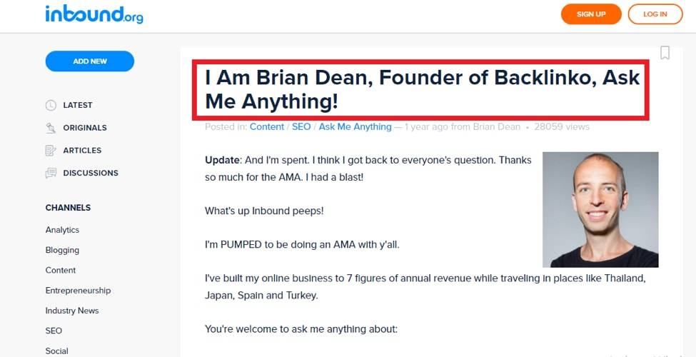 Brian Dean AMA Inbound.org