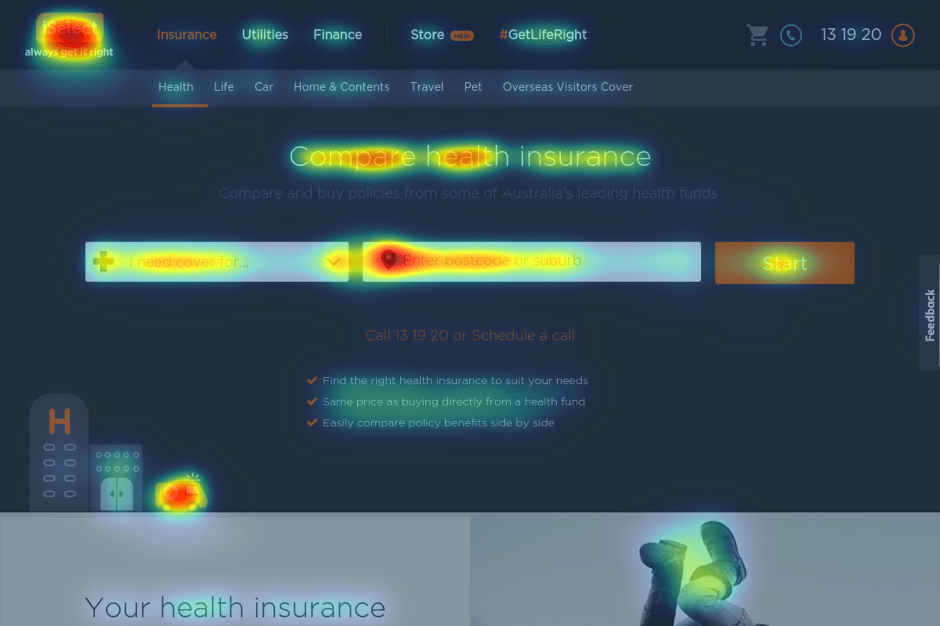 Compare Insurance Page Heat Map