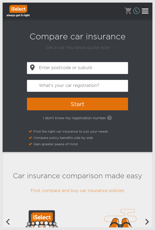 Mobile Compare Insurance Page