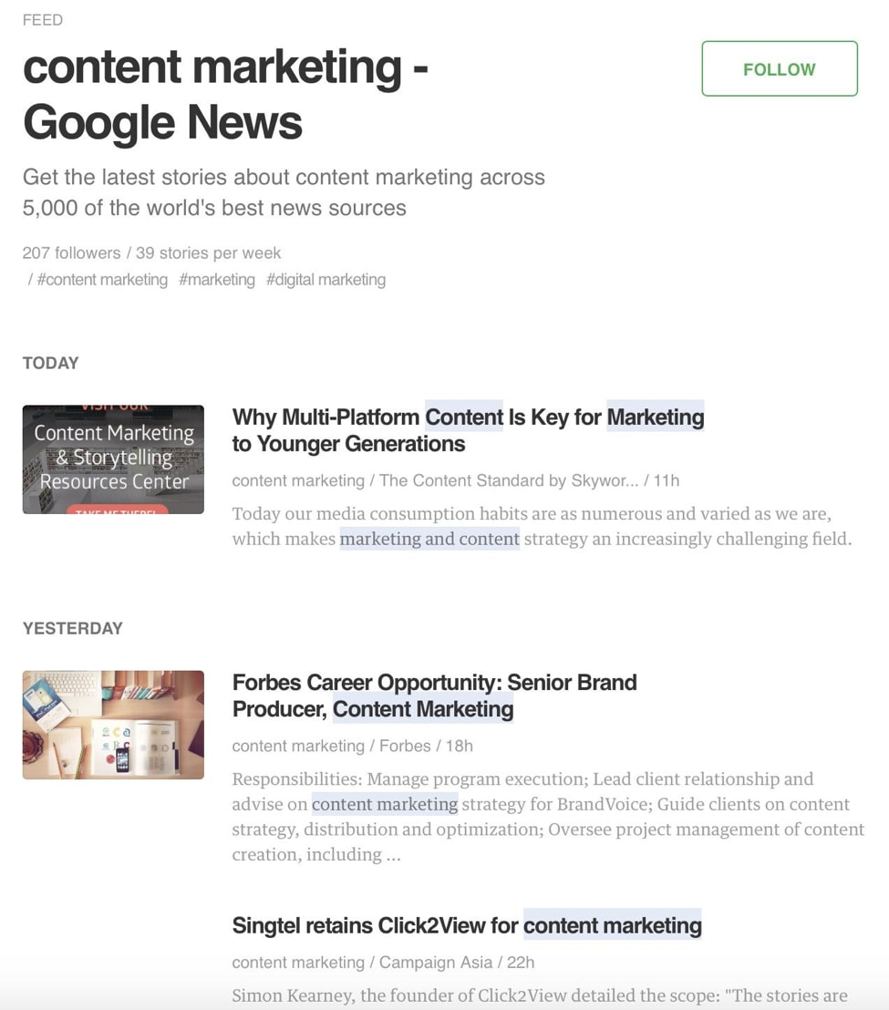 feedly search results